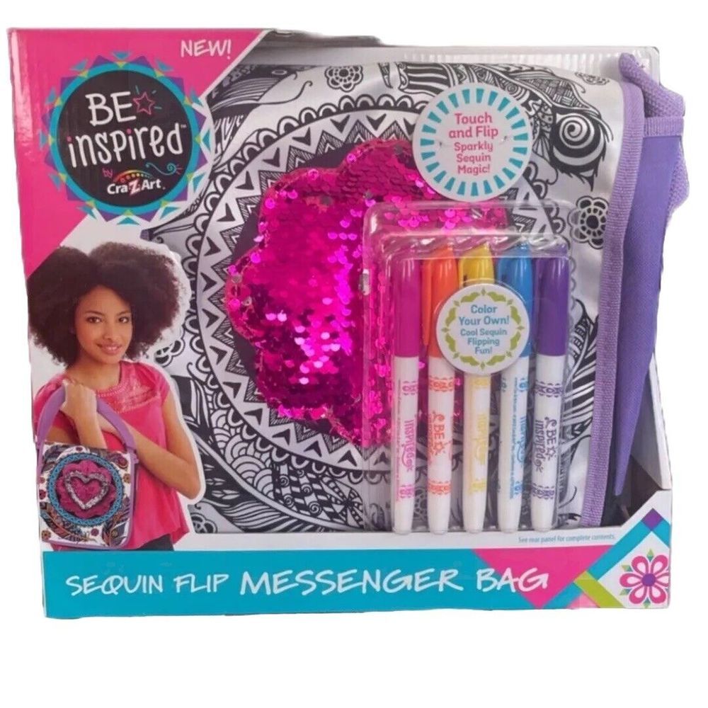 Cra-Z-Art Be Inspired Girls Sequin Flip Messenger Bag (Purple)‎ Crafting NIB